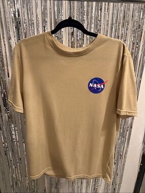 l*space Tan Graphic Tee with Blue & Yellow Shuttle Design